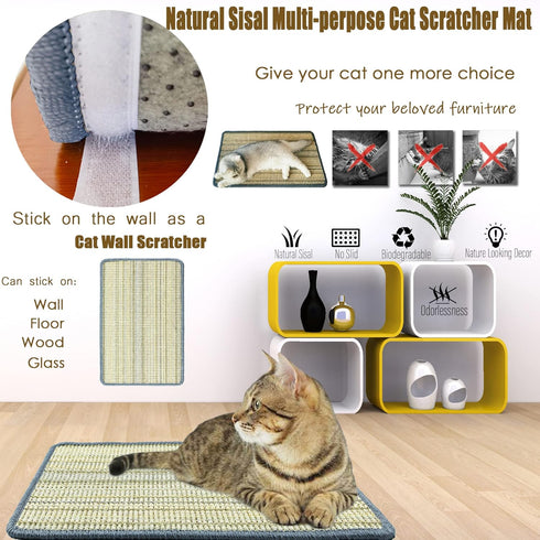 Cat Scratching Pad, 23.6 x 15.7inch Sisal Cat Scratch Mat with Velcro Tapes,Stick on Floor Scratch Pad for Cat Wall Scratcher,Horizontal Cat Scrat...