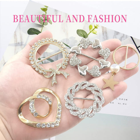Scarf Tie Buckle Rings for Women,12PCS Metal Party T Shirt Pearls Rhinestone Clips,Clothes Corner Knotted Button for Women Girls Decorative Access...