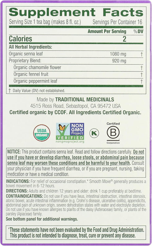 Traditional Medicinals Organic Smooth Move Chamomile Tea, 16 Tea Bags...
