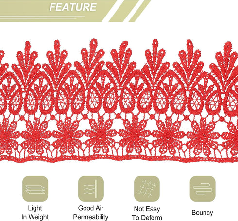 MECCANIXITY 3 Inch Wide 10 Yard Lace Ribbon Floral Pattern Red Embroidered Lace Trim Ribbon for Sewing Making, and DIY Crafts, Gift Wrapping, Wedd...