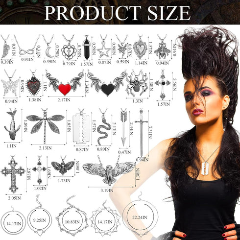 Bonuci 30 Pieces Grunge Necklace Set Goth Cross Necklace Y2k Necklace Punk Rock Vintage Harajuku Gothic Feather Chain Choker Necklace Jewelry Cost...