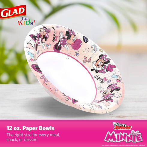 Glad for Kids Disney Mickey and Friends 12oz Paper Bowls| Disney Minnie Mouse Pink Polka Dot Paper Bowls, Kids Bowls| Kid-Friendly Paper Bowls for...