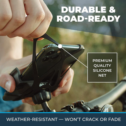 Roam Universal Cell Phone Holder Net Mount - Adjustable Up to 3.6" W x 7" L - 360° Rotation - Hands Free Navigation System for Motorcycle eBike Di...