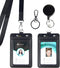 ID Badge Holder with Two ID Windows, 2 Pack Vertical PU Leather Badge Card Holder with 1 Heavy Duty Retractable Reel & 1 Lanyard & 1 Keychain Clip...