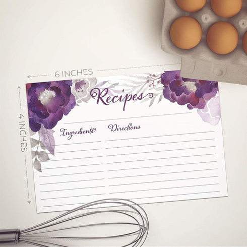 Floral Recipe Cards from Dashleigh, 48 Cards, 4x6 inches, The Gift Collection, Water-Resistant and Double-Sided (Violet Purple)...