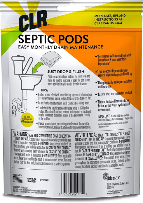 CLR Septic System Treatment Pods, Hassle-Free, Dissolvable and Easy to Flush, Formulated with Biobased Ingredients, Helps prevent Clogs and Build-...
