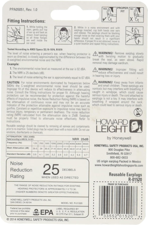 Howard Leight by Honeywell SmartFit Corded Reusable Shooting Earplugs, 2-Pairs (R-01520), Orange With Blue...