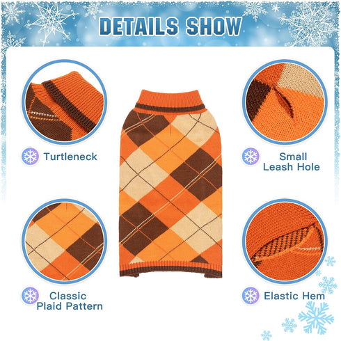 Dog Sweater Pet Knitted Clothes - Classic Plaid Pull Over Turtleneck Dog Sweaters with Leash Hole Warm Dogs Winter Clothing for Small Medium Dogs ...