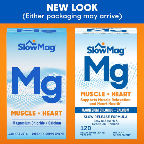 SlowMag Muscle + Heart Magnesium Chloride with Calcium Supplement to Support Muscle Relaxation, Occasional Muscle Cramping & Heart Health, High Ab...