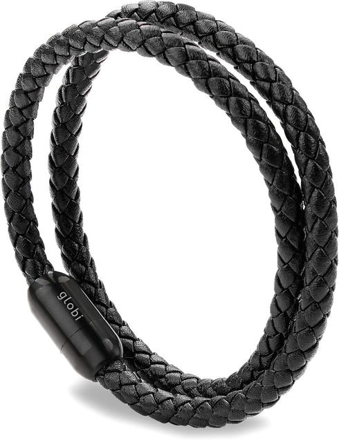 globi Leather Bracelet For Men | Genuine Wrap Braided Leather Cuff Bangle Bracelet with Magnetic Stainless Steel Clasp For Men/Women...