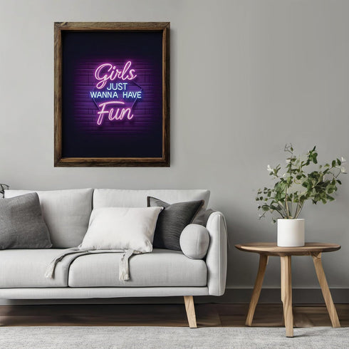 Posterizer 1 pcs-Girls just wanna have fun- vintage neon girly wall sign-Kitchen & Bar Art-Inspirational Women's Art - Art for Cafe, Restaurant, C...