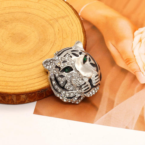 Rhinestone Tiger Head Brooch Pins.Gold Silver Animal Lapel Pin,Charm Lion Coat Collar Brooch for Men Suit Pin...
