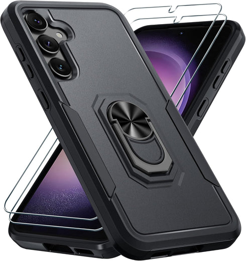 Janmitta for Samsung Galaxy S23 FE Case with 2 Pcs Screen Protector,Heavy Duty Shockproof Full Body Phone Cover Built in Rotatable Metal Ring Hold...