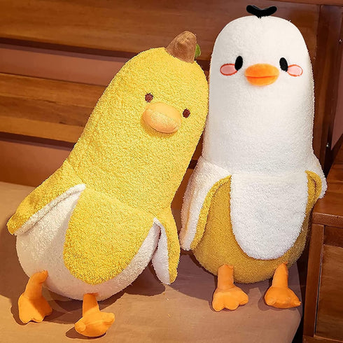 PEACH CAT Banana Duck Plush Pillow Duck Stuffed Animal Cute Banana Plushie for Girls and Boys White 19.7"...