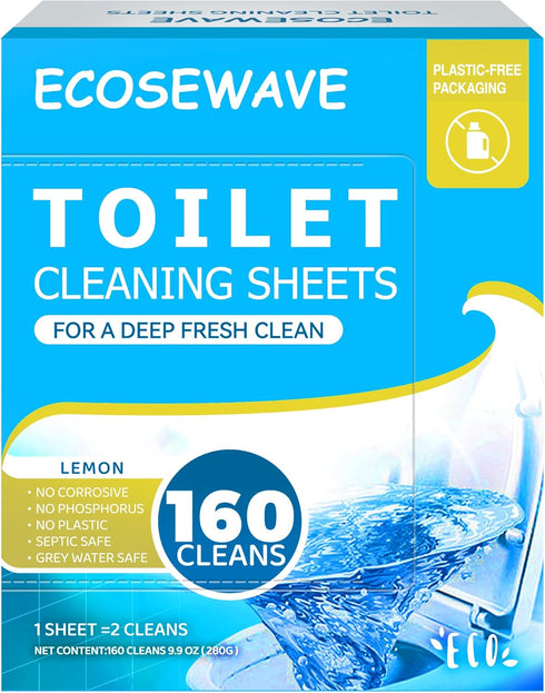 Toilet Bowl Cleaner Sheets,160 Cleans, Lemon,Friendly to your Septic,Plastic-Free Packaging,Sustainability, Toilet Bowl Cleaner Strips Great For A...