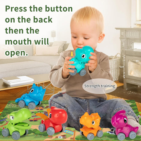ALASOU 6 PCS Dinosaur Truck Car Toys with Playmat/Storage Bag|Baby Toys for 1 2 3 Year Old Boy|1 2 Year Old Boy Birthday Gift for Infant Toddlers|...