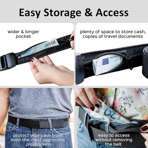Money Belt for Men Travel Security Belt with Hidden Money Compartment Pocket, Cashsafe Anti-Theft Wallet Non-Metal Buckle...