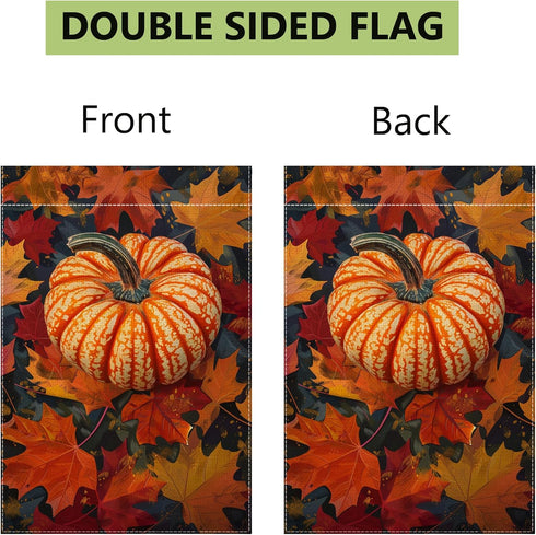 Fall Pumpkin Garden Flag, Autumn Thanksgiving Maple Leaf Garden Flag, Yard Home Decor Welcome Flag, 12x18 Inch Double Sided Burlap, Outdoor Lawn F...