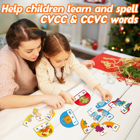 CVCC & CCVC Puzzle Cards for Kids,Word Games,Phonics Games,Speech Therapy Toys for Toddlers,4 Alphabet Letter Word Puzzles,Learning Spelling Games...
