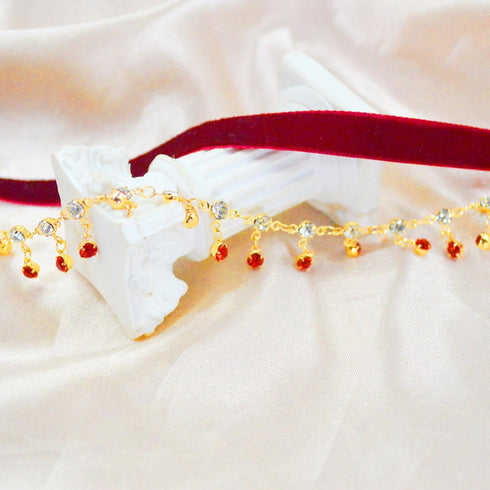 14K Gold Plated Ruby Red Layered Velvet Choker Necklace for Women Double Chain Indian Chokers Necklaces Goth Vampire Chocker Boho Chokers Statemen...