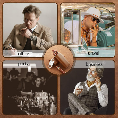 Cigar Case Travel - Cigar Humidor Accessories - Cigar Box with Cutter SEEJI Gift for Men (Brown)...
