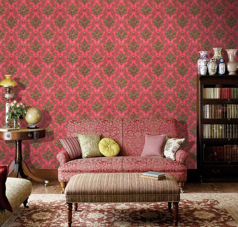 Y9151 Luxury Damask Wallpaper Peel and Stick 17.7in x 9.8ft Red Self Adhesive Removable Contact Paper Damask Furniture Decor Paper Vinyl Film Home...