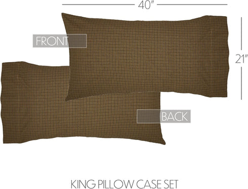 VHC Brands Tea Cabin Green Plaid King Pillow Case Set of 2 21x40 Country Rustic Bedding Accessory, Moss Green...