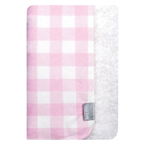 Trend Lab Pink Buffalo Check Flannel and White Faux Shearling Baby Blanket, 30 in x 40 in...