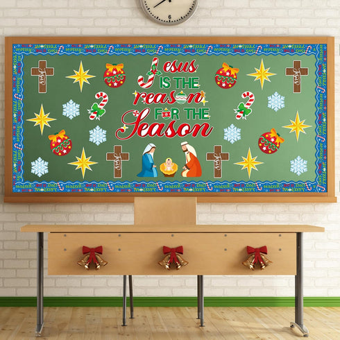 BeYumi 96Pcs Jesus is The Reason for The Season Cutouts Bulletin Board Decoration Set Christmas Nativity Christian Faith Religious Sunday School C...
