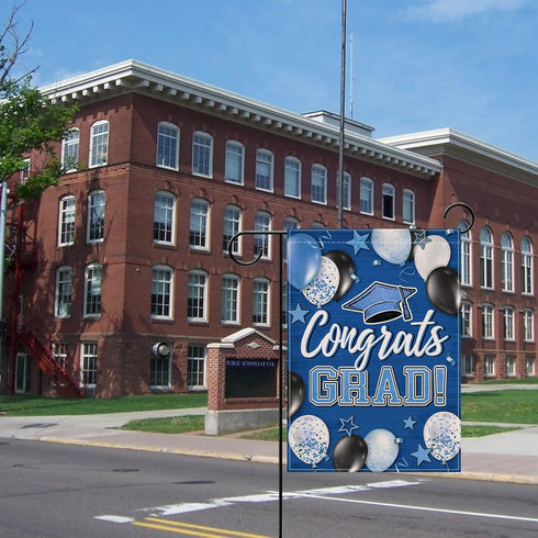Class of 2024 Congrats Grad Small Decorative Garden Flag, Blue Graduation Cap Balloon Yard Lawn Outside Decor, High School College Burlap Outdoor ...