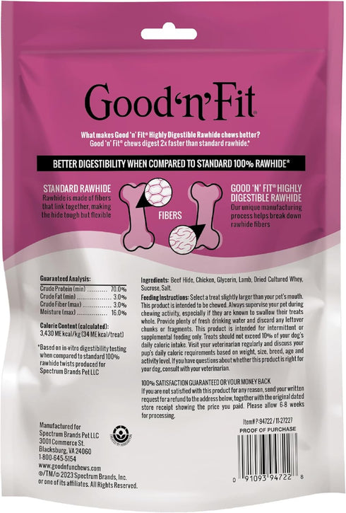 Good 'n' Fit Twist Sticks Made with Real Lamb, 15 Count, Treat Your Dog to Long-Lasting and Highly Digestible Rawhide Chews...