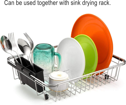 iPEGTOP Cutlery Utensil Silverware Drying Rack Basket Holder with Hooks - Flatware Storage Solution for Kitchen Dish Drainer Dish Drying Rack, Bla...