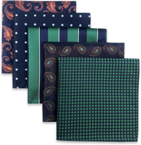 SHLAX&WING 5 Pieces Assorted Mens Silk Pocket Square Handkerchiefs Set Lot (Set66)...