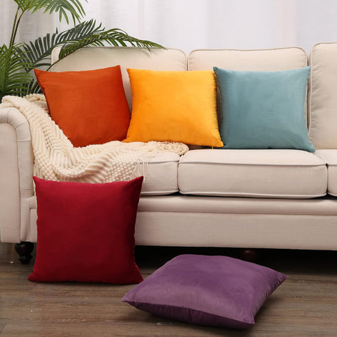 MZPSO Pack of 2, Velvet Super Soft Solid Decorative Square Throw Pillows Covers Set Cushion Case for Sofa Bedroom Car 18 x 18 Inch 45 x 45 cm Oran...