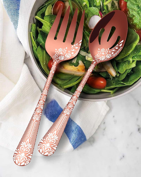 EUIRIO Stainless Steel Copper Serving Utensils Large Serving Spoon Set Serving Fork Slotted Spoon Buffer Knife and Sugar Spoon Kitchen Party Suppl...