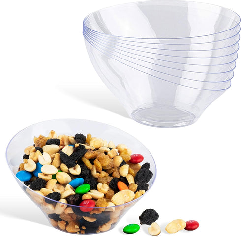 6oz Clear Plastic Serving Bowls (8 Pack) Small Disposable Candy Dishes, Buffet Containers for Chips, Popcorn, Snacks, Mints, Salad Bar, Snack Bowl...