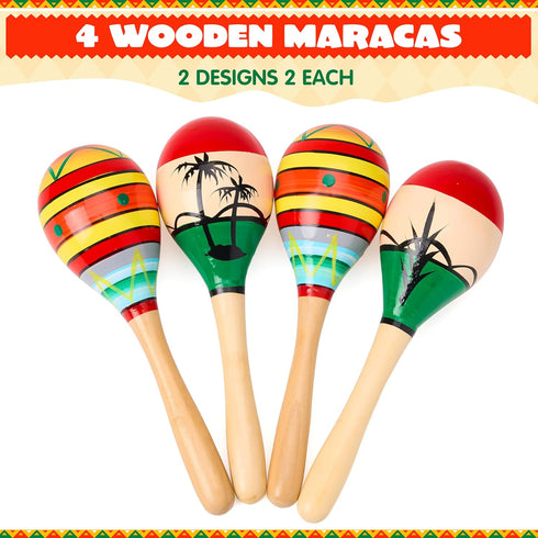 JOYIN 4 PCS Cinco De Mayo 7.6" Wooden Maracas for Kids, Maraca Magic, Wooden Rattle Noisemaker for Mexican Fiesta Party Favors, Musical Fun Partie...