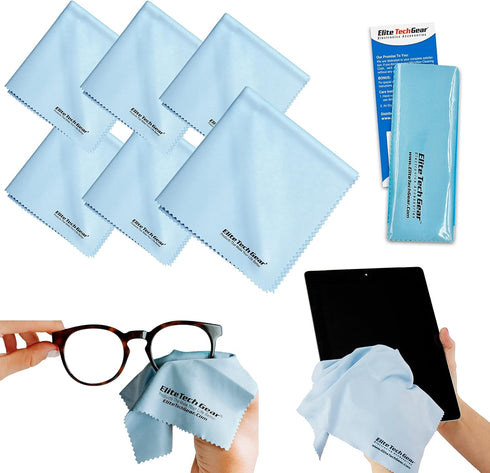 Elite Tech 6-Pack Oversized Microfiber Cloths for Electronic Devices, Eyeglasses, Screens and Lenses - Washable; 6×7 in & 12×12 in - Eyeglass Clot...