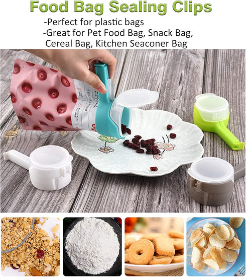 4pcs Food Bag Clips with Pour Spouts, Great Clips Bags for Kitchen, Suitable for Small Particle Food, Liquid,Flour and Baby Food Storage Organizer...