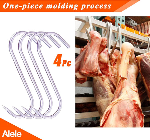 Alele 8 Inch Meat Hook 10mm Heavy Duty Stainless Steel Butcher Hooks for Hanging Beef (Meat Hook 10mm 8inch 4p)...