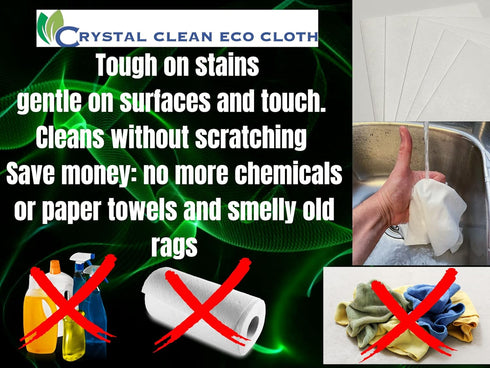 Crystal Clean Eco-Cloth Amazing Lint-Free/Streak-Free/Chemical-Free Microfiber Cloth for Windows & Glass/Mirrors Stainless Steel Appliances TV/Com...