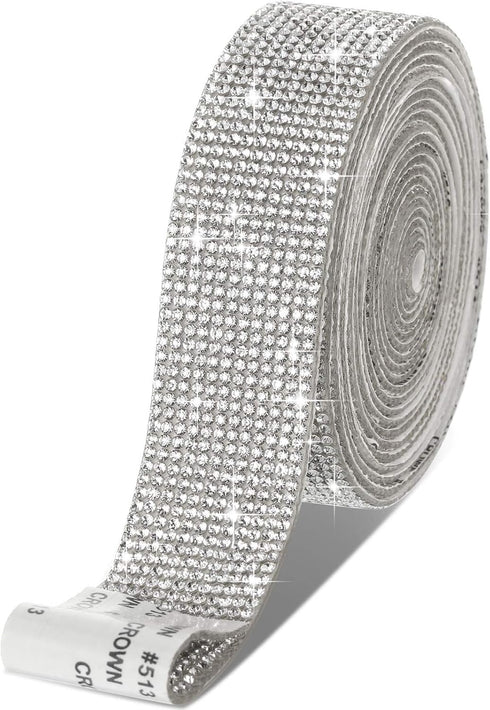 Self Adhesive Rhinestone Strips Diamond Bling Crystal Ribbon Sticker Wrap for Craft Jewel Tape Roll with 2 mm Rhinestones for DIY Car Phone Christ...