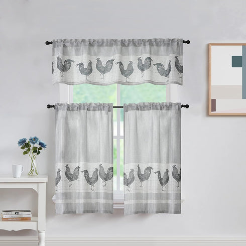 SXZJTEX Farmhouse Rooster Kitchen Boho Rustic Curtains Tier, Rod Pocket Panels for Living Room,Kitchen, Bathroom and Cafa, 27''W x 36''L, 2 Panels...