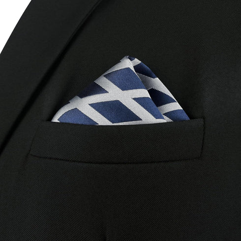 S&W SHLAX&WING Pocket Square for Men Satin Woven Rhombic Checkered Blue Grey for Party Prom...