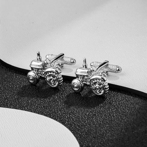 Silver Tone Farm Tractor Cufflinks For Men With Gift Box....