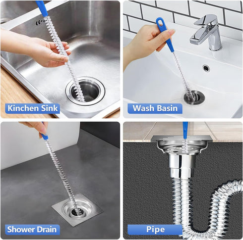 Flexible Extra Long Drain Brush, Drain Unblocker Tools,61 inch Pipe Cleaner Brush and 17.7 inch Sink Unblocker Brush, Double Ended Nylon Brush for...