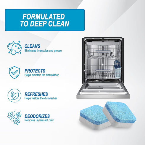 Air Jungles Dishwasher Cleaner Tablets 24 Count, Fragrance Free, Deep Cleaning Descaler Pods, Clean Dishwasher Machine, Remove Limescale, Hard Wat...