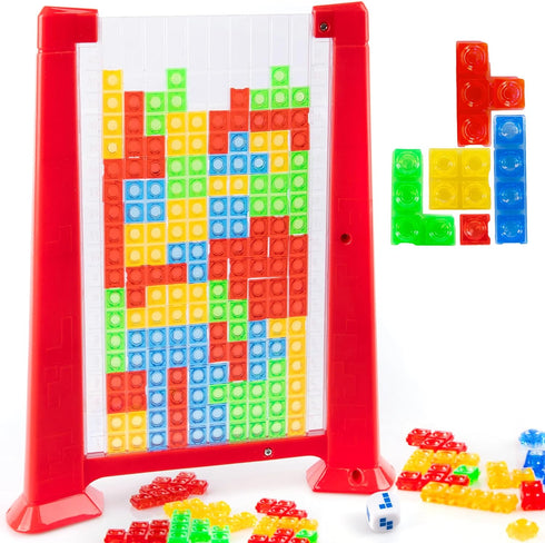 Gamie Tetriminos Blocks Game - 3D Puzzles for Kids and Adults with 50 Game Pieces, Game Board, and Drawstring Bag - Retro-Inspired Brain Teaser Pu...