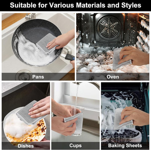 Double Layer Multifunctional Non Scratch Wire Dishcloth Wet and Dry Dishwashing Rag Scrub Scratch Sponges Kitchen Dish TowelsTableware Scrubber Ho...