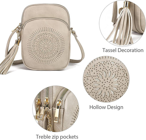 Triple Zip Crossbody Bags for Women Small Cute Travel Purse and Boho Cross Body Wallet for Cell Phone, Vegan Leather...